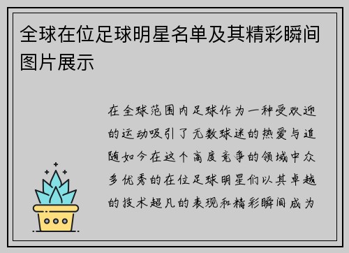 全球在位足球明星名单及其精彩瞬间图片展示